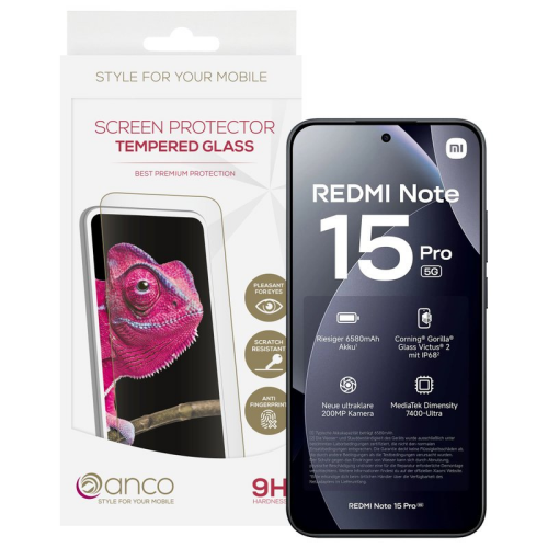 anco Tempered Glass Fullscreen für Xiaomi Redmi Note 15 Pro 5G - black