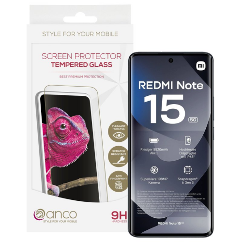 anco Tempered Glass Fullscreen für Xiaomi Redmi Note 15 5G - black