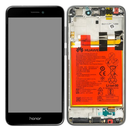 Display Modul mit Rahmen und Toucheinheit + Batterie black/schwarz 02351DWH für Honor 8 Lite (P9 Lite 2017,GR3 2017,P8 Lite 2017,Nova Lite)