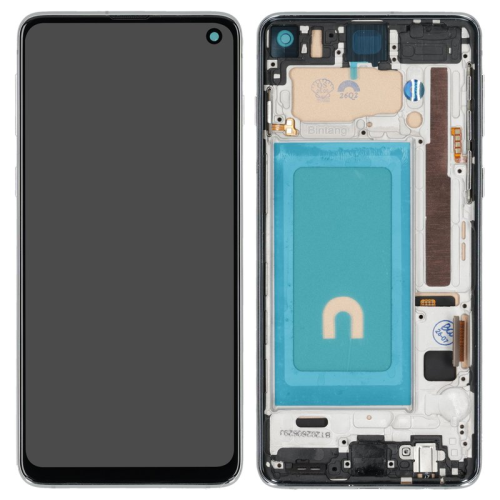 Display Modul mit Rahmen und Toucheinheit prism white/weiß OEM GH82-18850B für Samsung Galaxy S10 (SM-G973F)