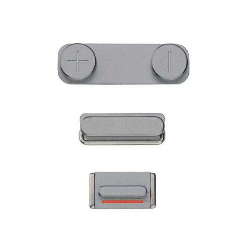 Button-Kit inkl. Lautstärkebuttons, Powerbutton, Stummschalter grau/grey passend für iPhone 5s SE