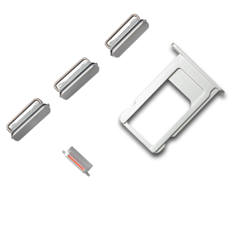 Button-Kit inkl. SIM Kartenhalter, Lautstärke, Powerbutton, Stummschalter silber/silver passend für iPhone 6s